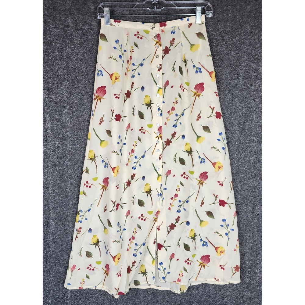 Jonathan Martin Skirt Womens M Midi Button-Down Cream Floral EUC